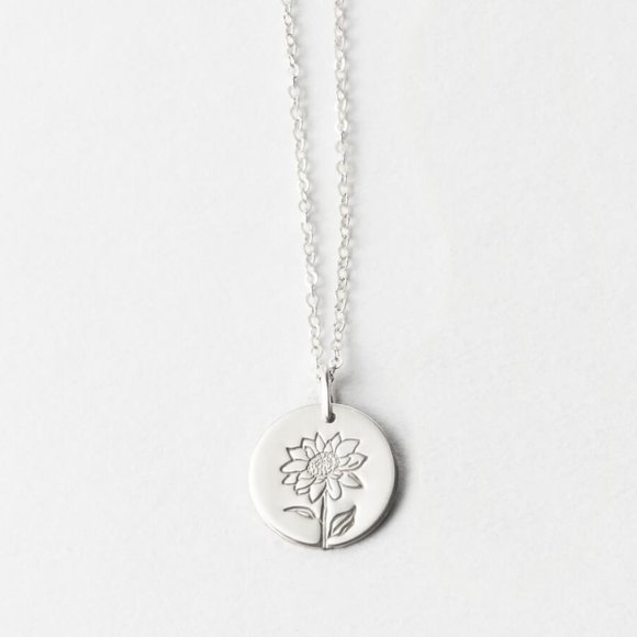 Sunflower Engraved Cute Floral Minimalist Necklace - Picture 7 of 16